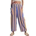 thumbnail image 4 of VV AVEORS Women'S Linen Wide Leg Pants Summer Fall Casual Loose Beach Vacation Baggy Palazzo Barrel Pant With Pockets Blue M, 4 of 8