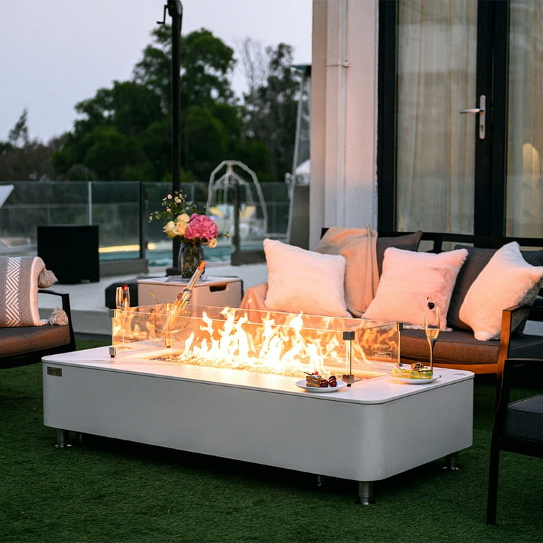 Elementi Plus Athens Natural Gas Fire Pit for Outside Outdoor Fire Pit Table  Smokeless Firepit Concrete Marble Rectangular Fire Table Patio Heater  Fireplace 60000 BTUs - Bianco White, 62 x 30 Inches - Walmart.com