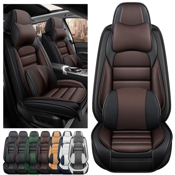 AFUNTIO Luxury Seat Covers for Volkswagen 99% Models,2PCS Leather Car Seat Cushions,Waterproof Car Sit Protectors,Nonslip Interior Accessories(Black and Coffee)