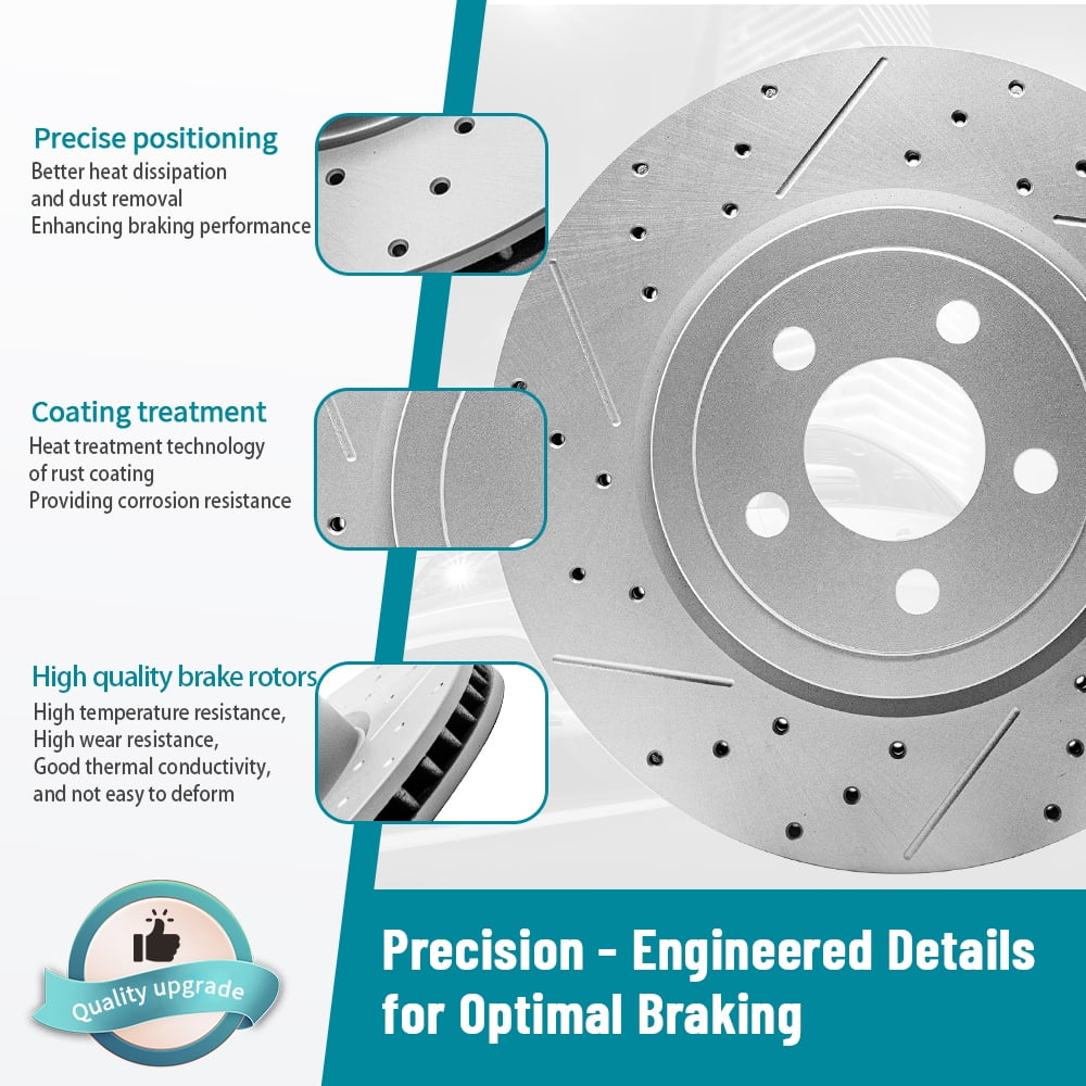YXPCARS 12PCS Front Rear Brake Kits, Drilled & Slotted Brake Rotors + Ceramic Brake Pads Set for 2006-2010 Chevy Impala Monte Carlo (55126, 580401, 1159, 698)
