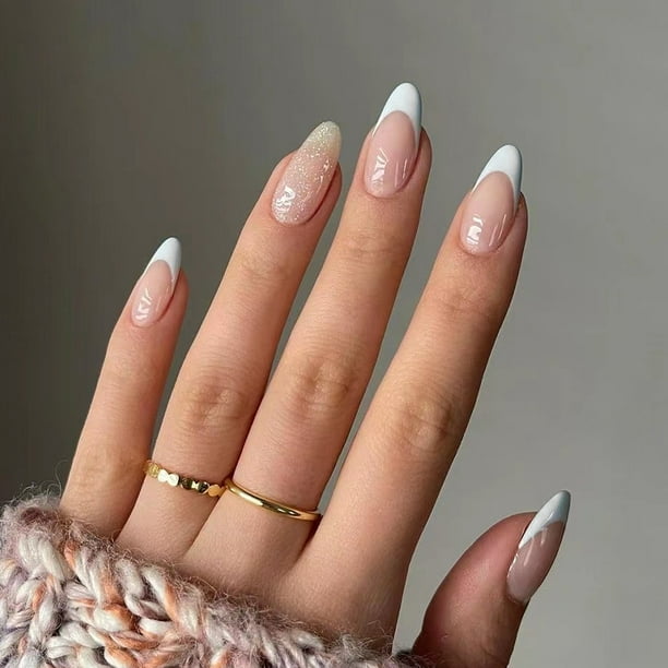 Fofosbeauty 24 pcs Almond Nails Designs 2022, Medium Press on Nails French Tip Nails, White Sparkle Fofosbeauty 24 pcs Almond Nails Designs 2022, Medium Press on Nails French Tip Nails, White Sparkle