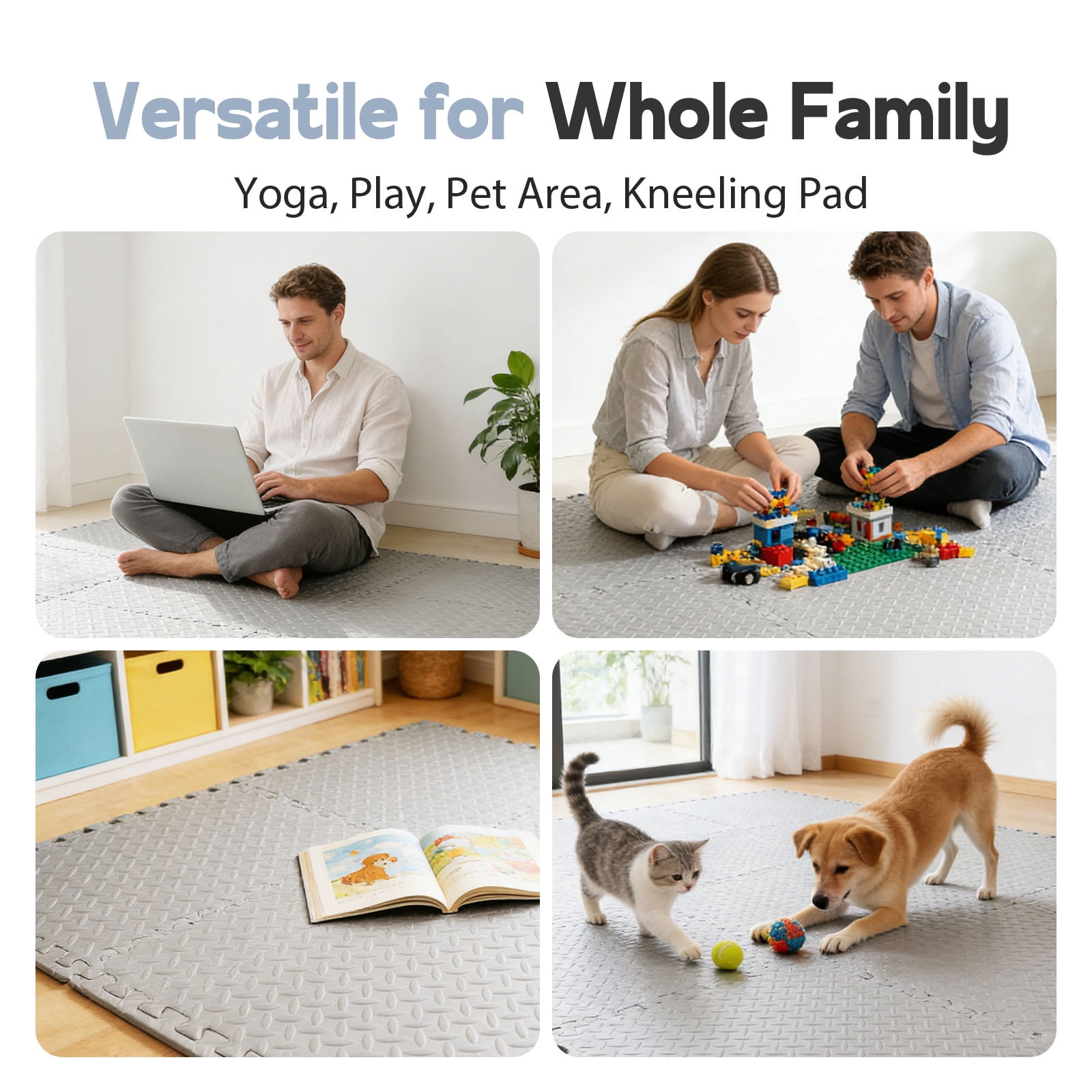 Puzzle Exercise Mat ½ in, EVA Interlocking Foam Floor Tiles for Home Gym, Mat for Home Workout Equipment, Floor Padding for Kidds, Grey, 20 in x 20 in x ½ in, 64 Sq Ft- 24 Tiles