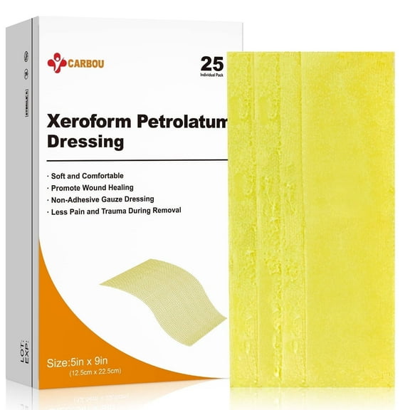Carbou 5"x9" 25pcs Medical Xeroform Petrolatum Dressing,Non-Adherent Gauze Pads