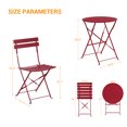 thumbnail image 5 of Sonerlic 3Pcs Foldable Outdoor Bistro Steel Patio Chairs with a Table,Cherry red, 5 of 7