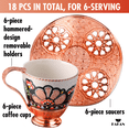 thumbnail image 3 of Turkish Coffee Cup Set of 6 with Handmade Wavy Design Saucers and Cup Holders | 18-Piece Elegant Rosegold Espresso Mugs for Authentic Turkish, Greek and Arabic Coffee Experience, 3 oz, 3 of 7