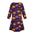 thumbnail image 6 of WTOBBY Women's Halloween Printed Fashionable V-Neck Button 3/4 Sleeve Pocket Dress - Spooky and Chic Dress with V-Neck Design, Ideal for Halloween Parties,Purple 2XL, 6 of 6