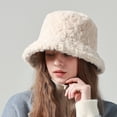 thumbnail image 4 of Mosey Women Winter Hat Thick Soft Solid Color Flat Top Wide Brim Plush Windproof Cold Resistant Lady Fisherman Hat Lady Bucklet Cap, 4 of 8