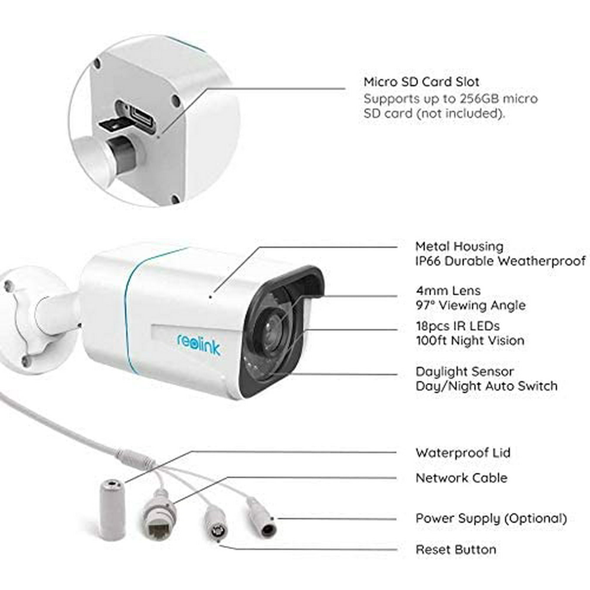 Reolink 4K PoE Outdoor IP Camera, Smart Person/Vehicle Detection, Remote Access, Google Assistant Supported, 256GB Micro SD Storage for 24/7 Recording Reolink 4K PoE Outdoor IP Camera, Smart Person/Vehicle Detection, Remote Access, Google Assistant Supported, 256GB Micro SD Storage for 24/7 Recording
