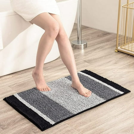 Subrtex Chenille Bathroom Rugs Non-Slip Absorbent Super Cozy Bathroom Mat Carpet (Black 16 x24 )