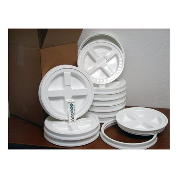 Seal Lid, White, 12 Pack - New! - Boxed! - 5 Gallon Bucket Lids (Fits 3.5, 5, 6, 7 Gal.) Storage Container Lid