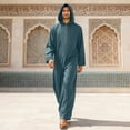 thumbnail image 2 of Men'S Hooded Thobe Robe Traditional Long Sleeve Loungewear With Convenient Side Pockets For Relaxation, 2 of 9