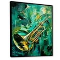 thumbnail image 2 of Designart "Jazzed Jade Trombone Tribute III" Music Floater Framed Wall Art Prints, 2 of 5