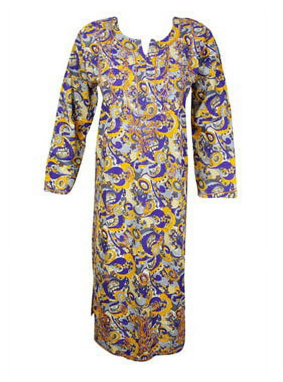 Women's Embroidered Long Tunic Blue Yellow Handmade L
