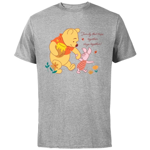 Disney Winnie the Pooh & Piglet Family Trip Vacation 2025 - Short Sleeve Cotton T-Shirt for Adults - Customized-Athletic Heather