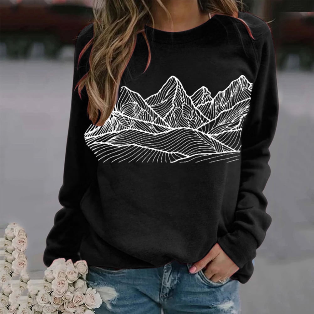 mountain printed crew neck casual sweatshirt