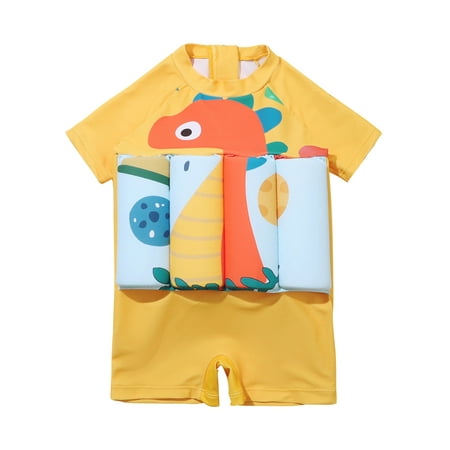 

Lovskoo Toddler Baby Girls Boys Float Suit One-Piece Swimwear Rash Guard Cartoon Short Sleeve Zip Up Buoyancy Swimsuit Yellow 1-2 Years