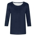 thumbnail image 4 of Womens Tops 3/4 Sleeve Shirts Solid Round Neck Cute Tunic Tops Summer Shirts Basic Tees Blouses Navy 2XL, 4 of 5