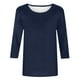 thumbnail image 4 of Blusas Umfun para mujer, cuello redondo liso, manga 3/4, blusa informal versátil, azul marino, talla XL, 4 of 5