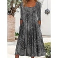 thumbnail image 2 of Womens Dress Black Boho Floral Print Summer Casual Daily Loose Fit Dress V-Neck 3/4 Sleeve Flowy Long Dress L, 2 of 5