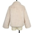 thumbnail image 4 of Womens Faux Fur Coat Winter Shaggy Casual Oversized Lapel Jackets Warm Fuzzy Short Outerwear Beige L, 4 of 7