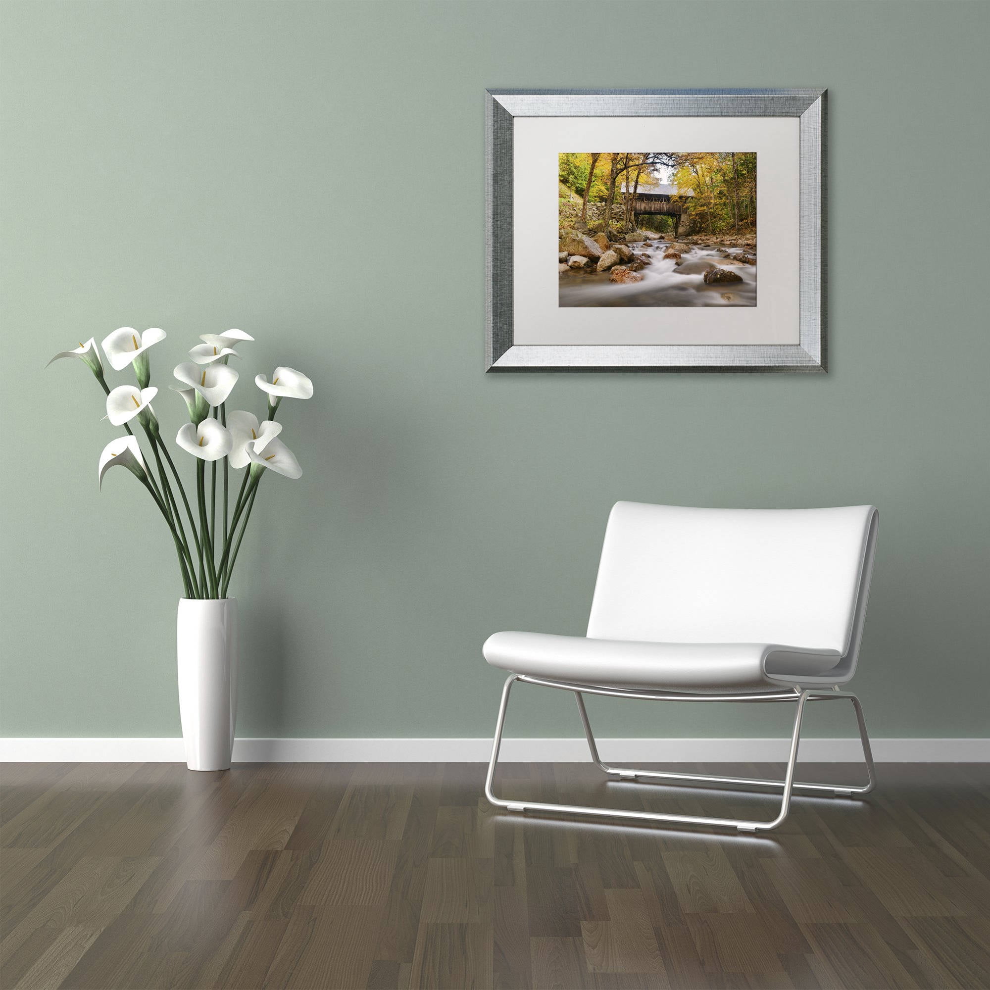 Trademark Fine Art 'The Flume Bridge' Canvas Art by Michael Blanchette Photography, White Matte, Silver Frame
