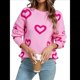 thumbnail image 1 of Suéteres de Otoño para Mujer, Jersey Holgado de Punto A Rayas con Cuello Redondo y Larga con Estampado de Corazones 2025 Rosa XL, 1 of 9