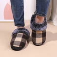 thumbnail image 3 of Xfvqtps Fuzzy Slippers for Womens Fluffy Slippers Large Size Retro Chessboard Pattern Plush Edge Memory Foam Thick Bottom Non Slip Indoor House Warm Winter Cozy Slippers Beige, 3 of 5