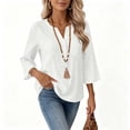 thumbnail image 4 of Hurxie 3/4 Length Sleeve Womens Tops Cotton Linen Shirts V Neck Loose Fit Casual Blouses Early Fall Fashion Clothes White,XXL, 4 of 7