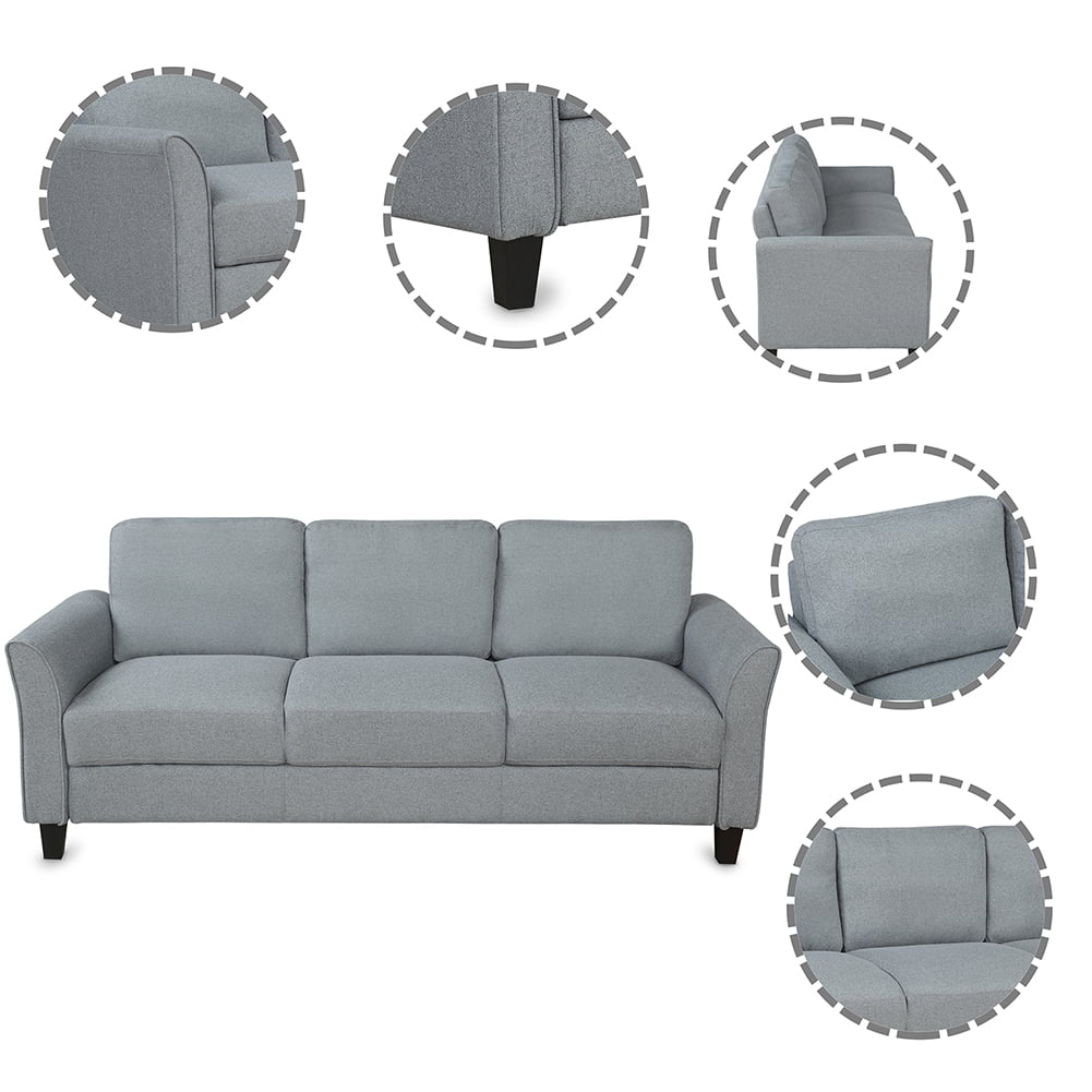 Kadyn Modern 3-Seat Apartment Sofas Couch, Upholstered Sofa with Wood Legs, Futon Sofa for Living Room, Gray