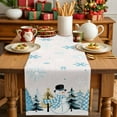thumbnail image 4 of Light Blue Snowman Cotton Linen Table Runner for Dining Kitchen, Blue Christmas Tree Winter Snowflake Wedding Outdoor Party Tablerunners Decoration, Dresser Scarf Coffee Tablecloth Runners 13"x108", 4 of 9