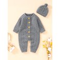thumbnail image 2 of Bagilaanoe Newborn Baby Girl Boys Knit Jumpsuit Button Long Sleeve Bodysuit + Hat 3M 6M 12M 18M 24M Infant Fall Winter One Piece Romper, 2 of 9