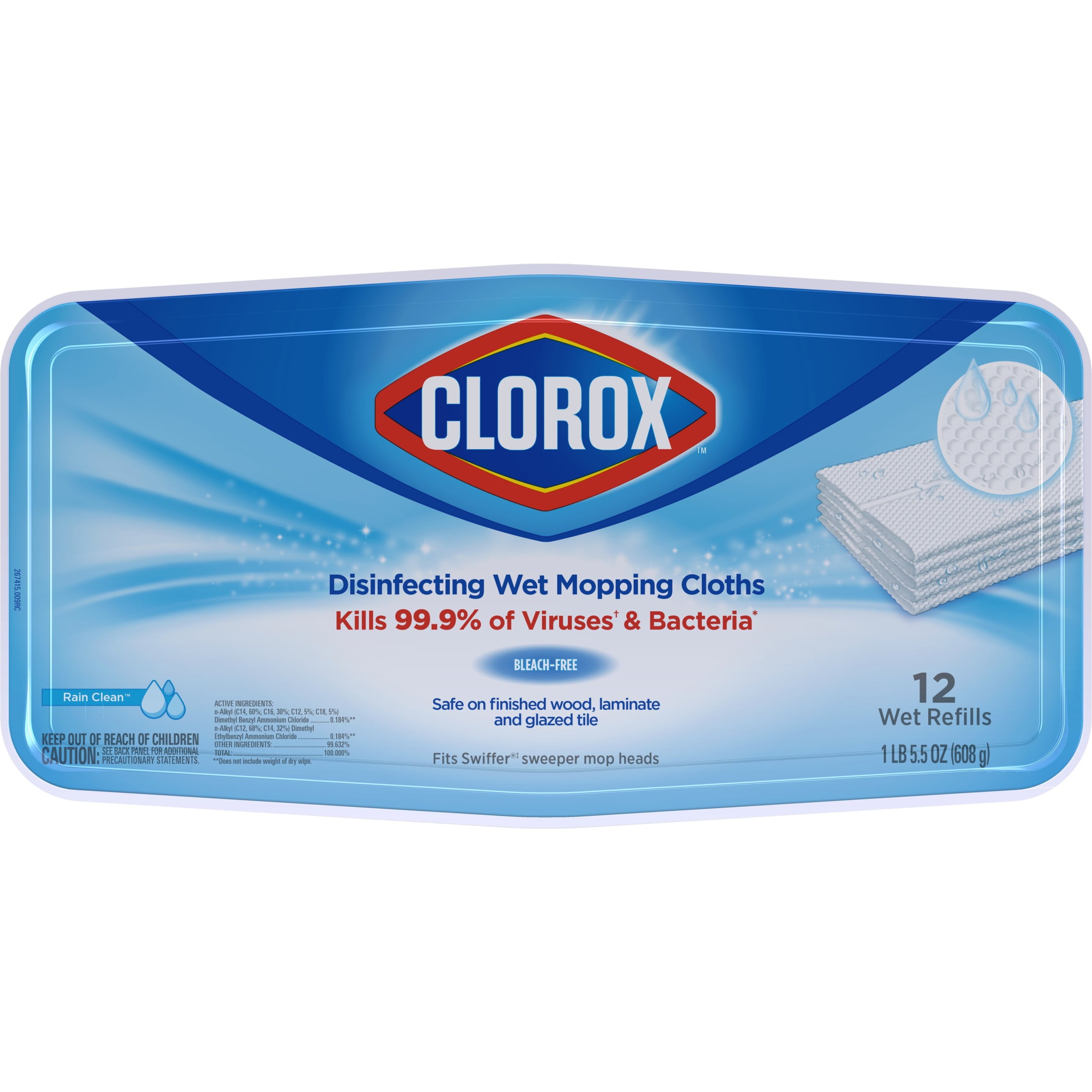 Clorox Disinfecting Wet Mopping Pad Refills, Bleach Free, 12 Count