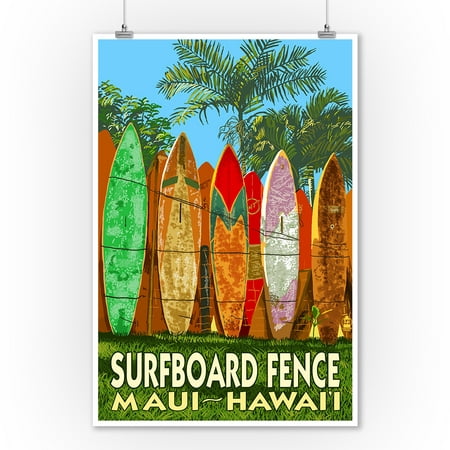 Maui, Hawaii - Surfboard Fence - Lantern Press Artwork (9x12 Art Print, Wall Decor Travel