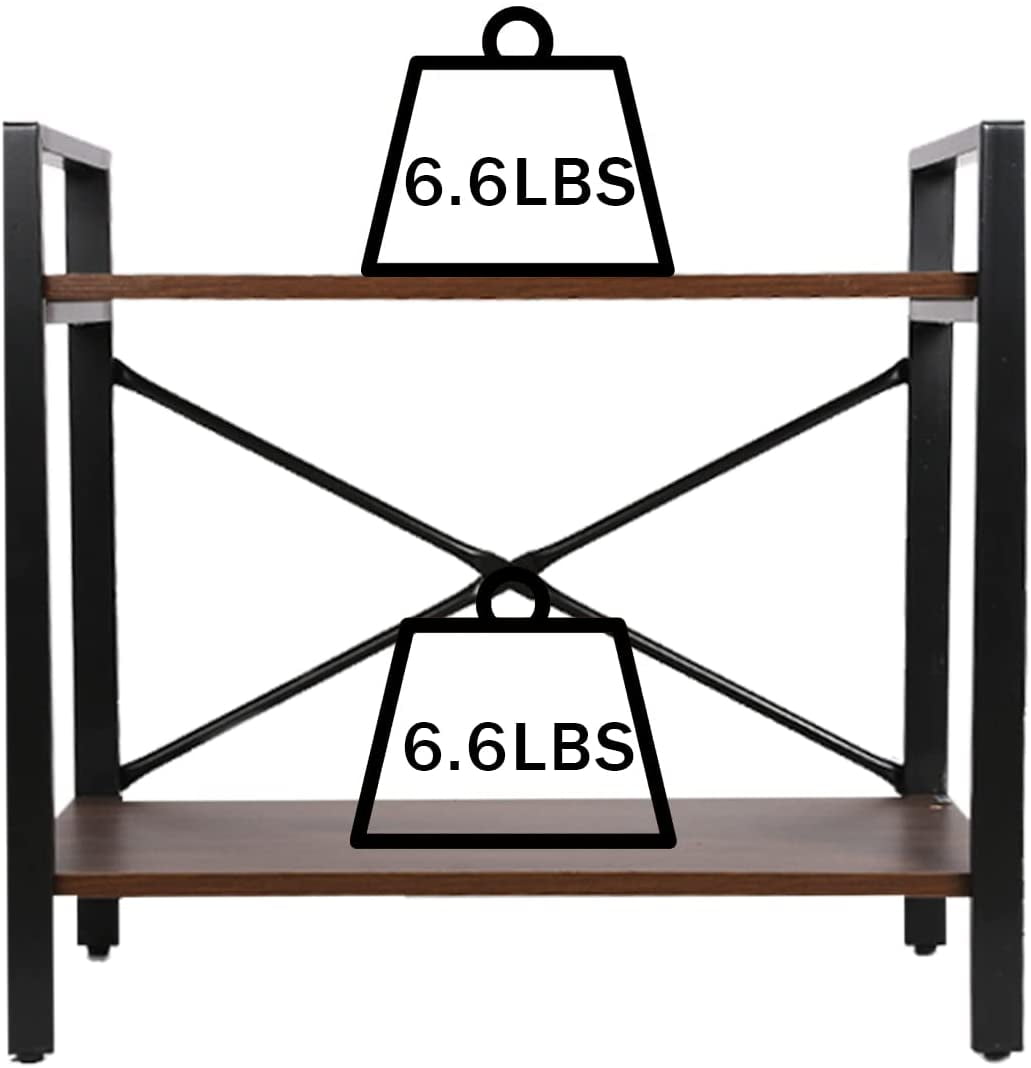 Aukfa 2Tier Frame Bookshelf, Small 2 Shelf Wood and Metal Bookcase