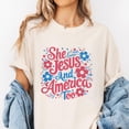 thumbnail image 2 of She Loves Jesus and America Too T-Shirt – Christian Patriotic Floral Tee for Women, 4th of July USA Faith Shirt, Religious Summer Apparel, Jesus Lover Gift Tee, 2 of 7