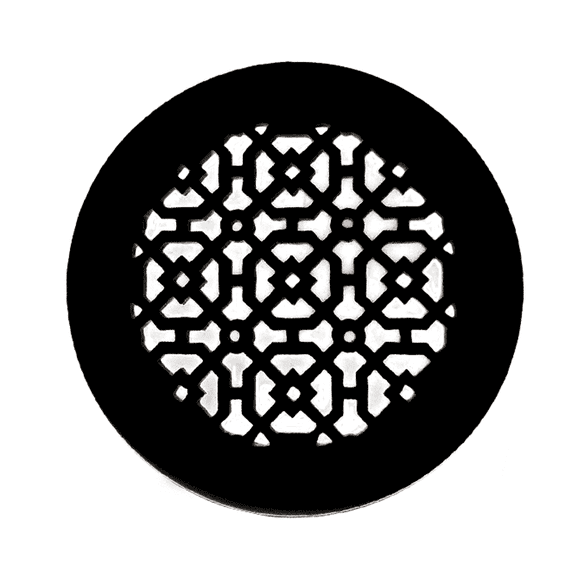 Achtek 7" Duct opening Solid Cast Aluminum Round Grille (8-1/2" Round Overall) | Powder Coated BLACK - Without Screw Holes For Floor