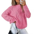 thumbnail image 3 of Women'S Oversized Cable Knit Crewneck Sweaters Pink XXXL, 3 of 6