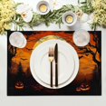 thumbnail image 3 of Halloween Witch Linen Placemats Set of 4 12x18 Inch Bat Castle Pumpkin Table Mat Heat-Resistant Washable Wipeable Place Mat for Party Kitchen Dining Home Decor, 3 of 6