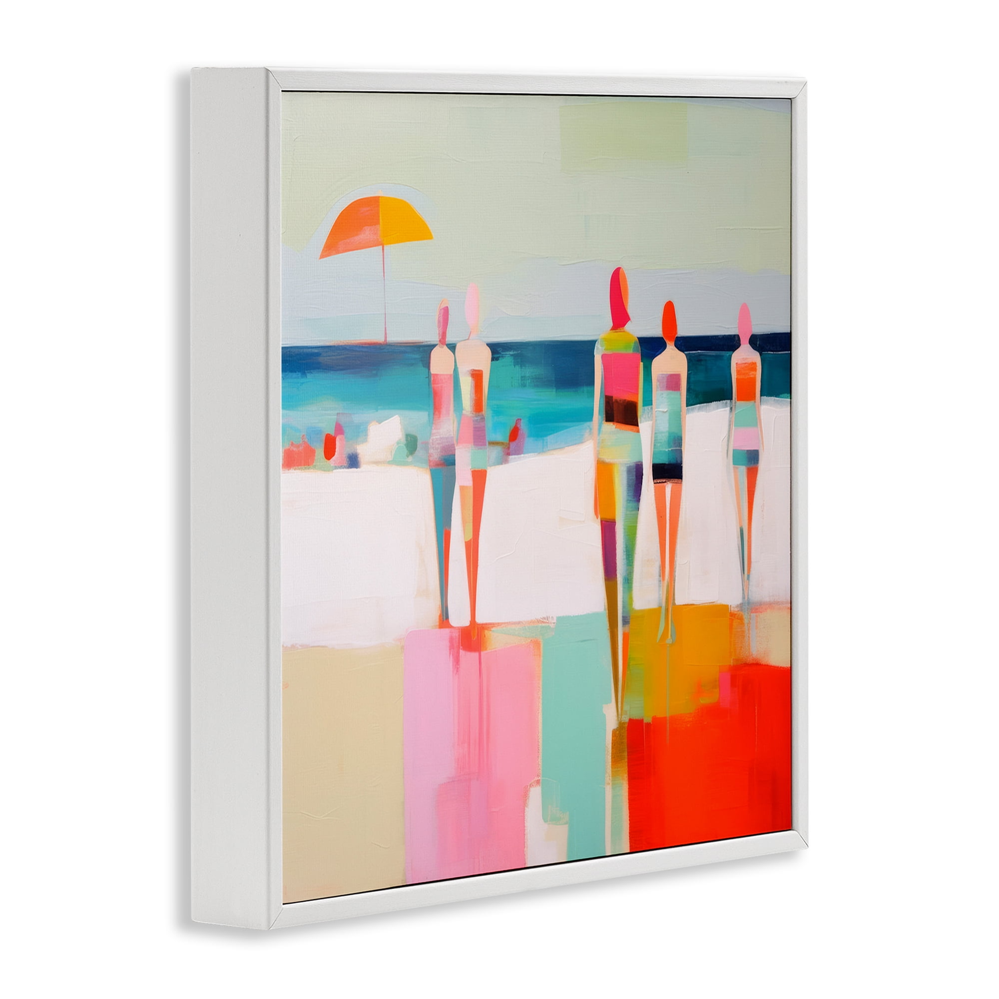 Stupell Industries Strolling on Beach Novelty Painting White Framed Art Print Wall Art, 17 x 17