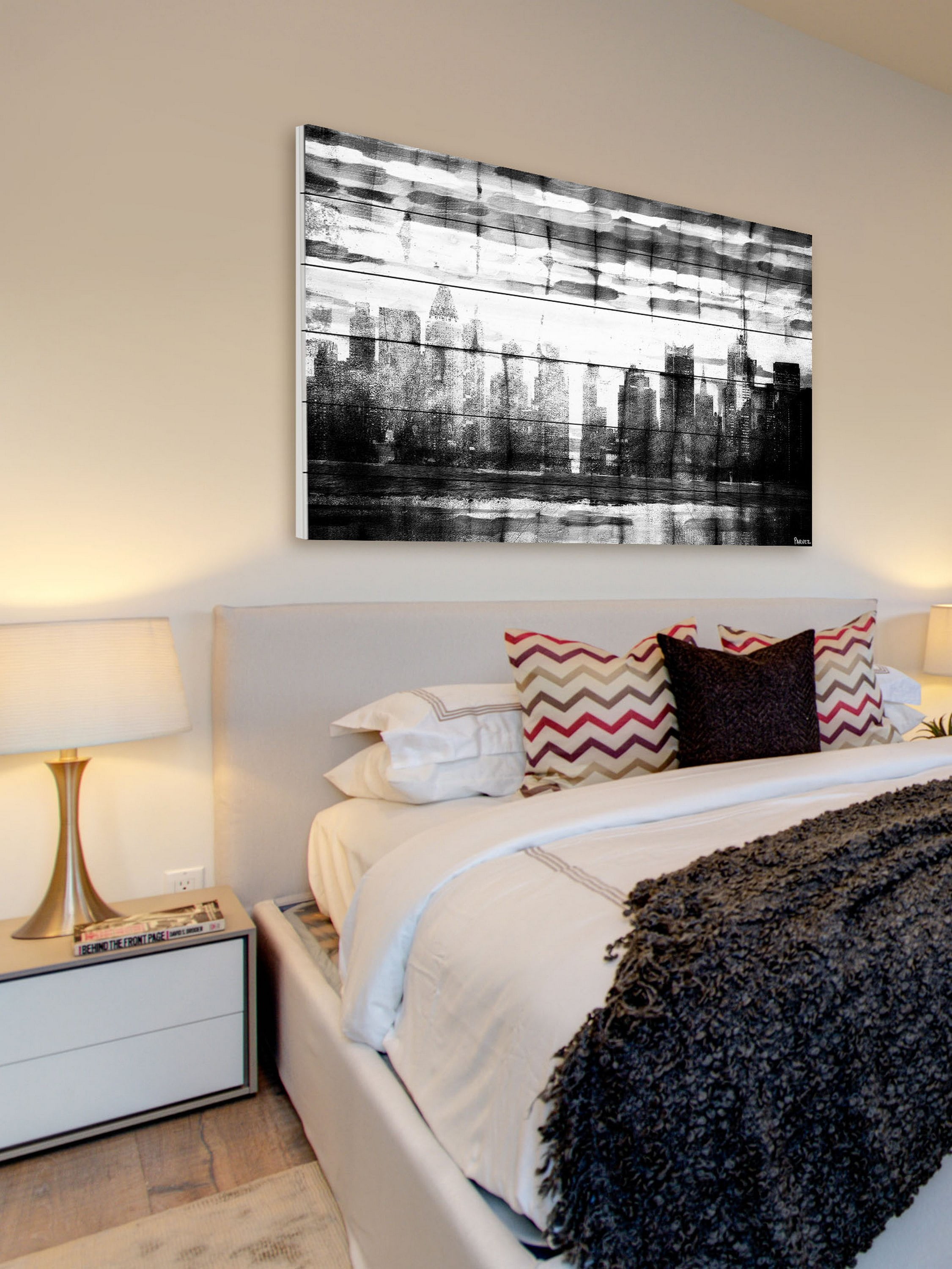 Parvez Taj Distant Giants White Wood Wall Art, 30" x 45"