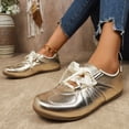 thumbnail image 5 of pwidon Women's Lace Up Ballet Flats Satin Bow Strap Retro Walking Casual Fashion Sneaker Flat Dress Shoes Gold 8.5, 5 of 8