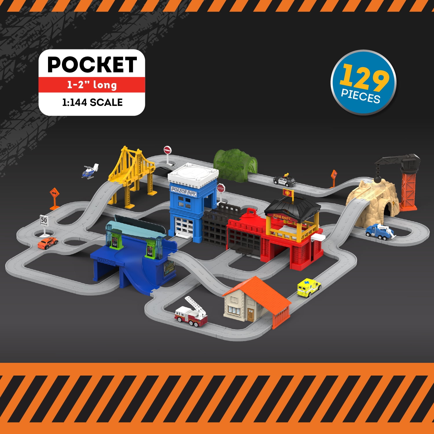 Driven by Battat 129-Piece City Playset with Toy Vehicles and Buildings for Kids 3+ Years Old