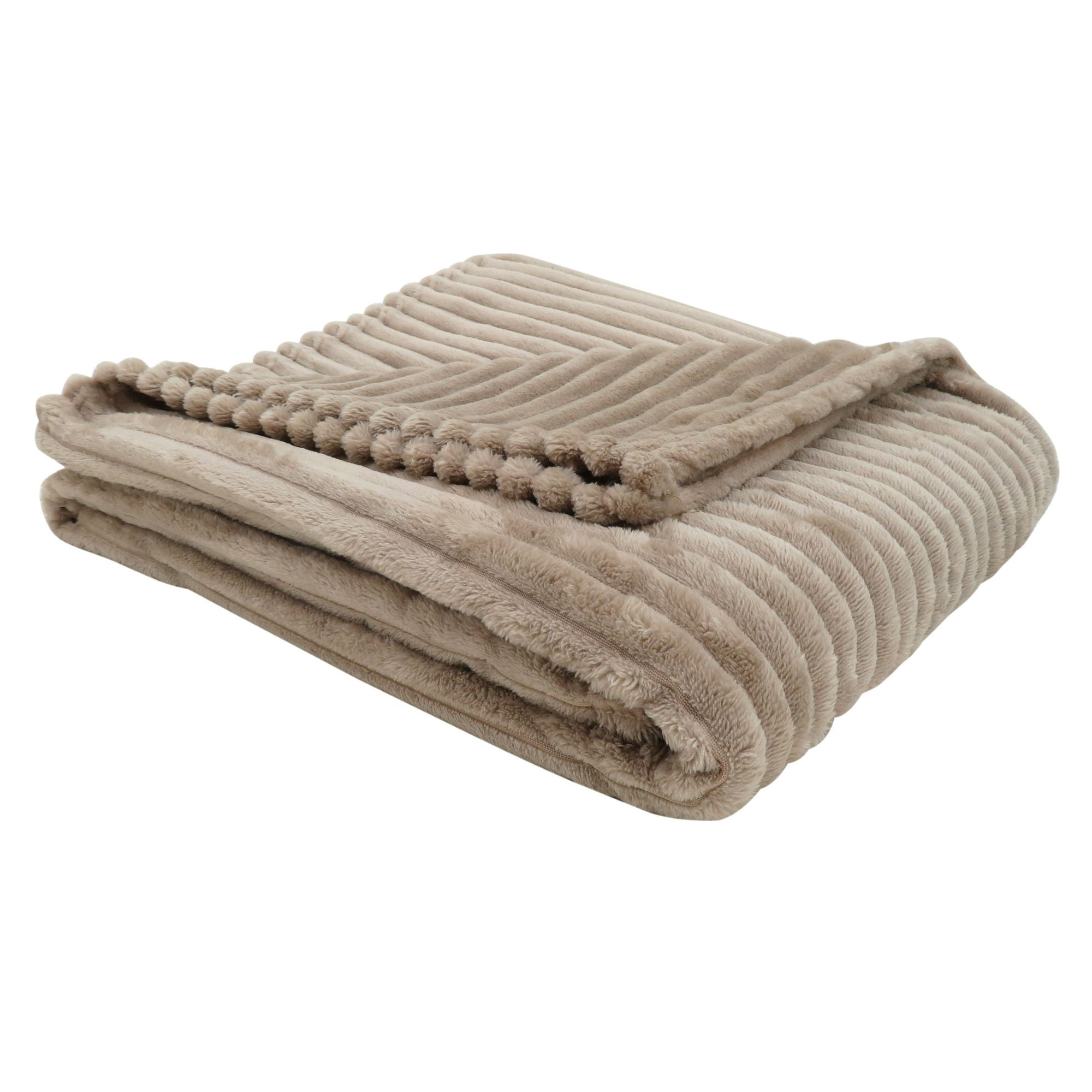 Beige Transitional Style Ribbed Rectangular Throw Blanket 60" x 50