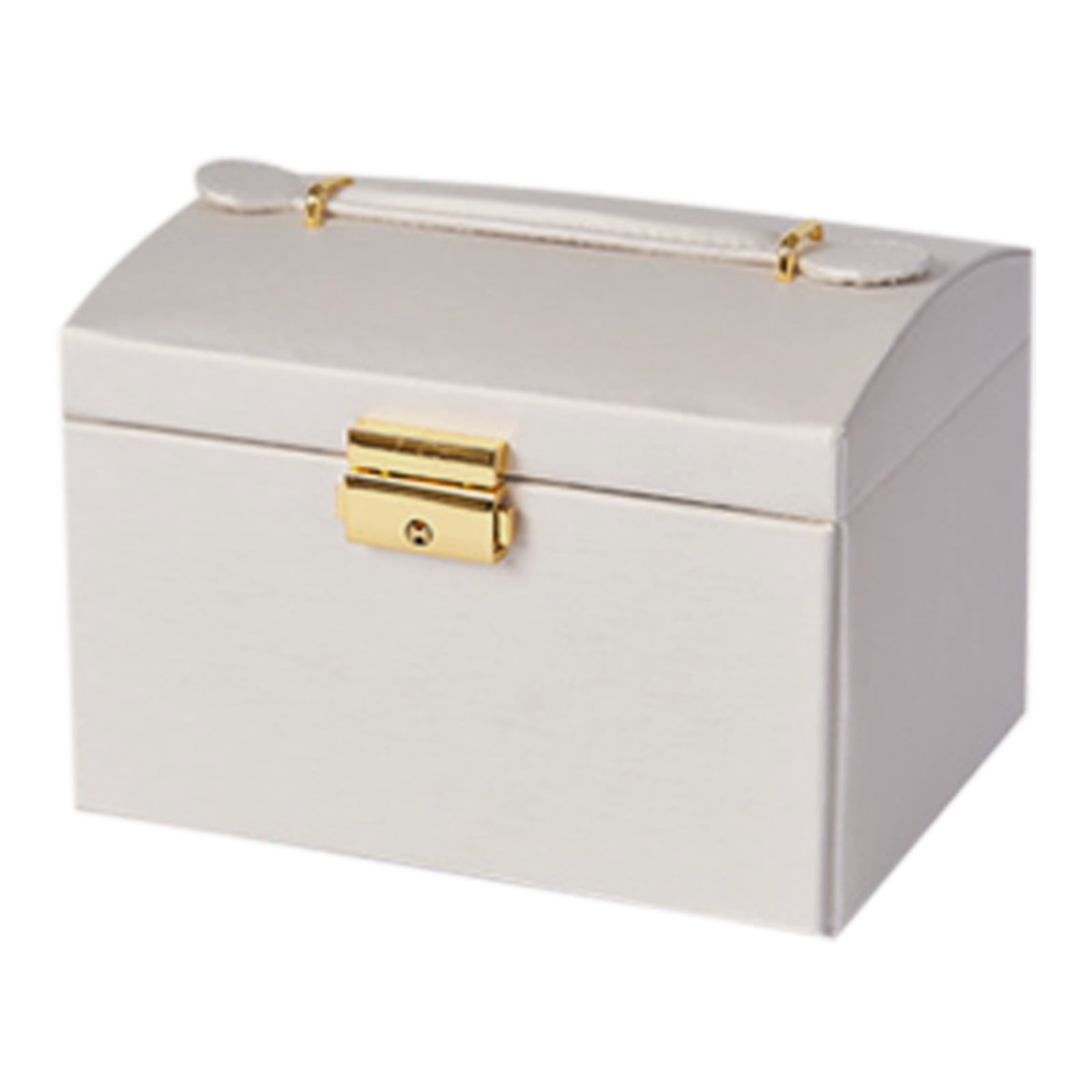 Jewelry Box With Lock And Mirror Jewelry Organizer Storage Case With 3-Layers Display For Earrings Bracelets Rings Watches