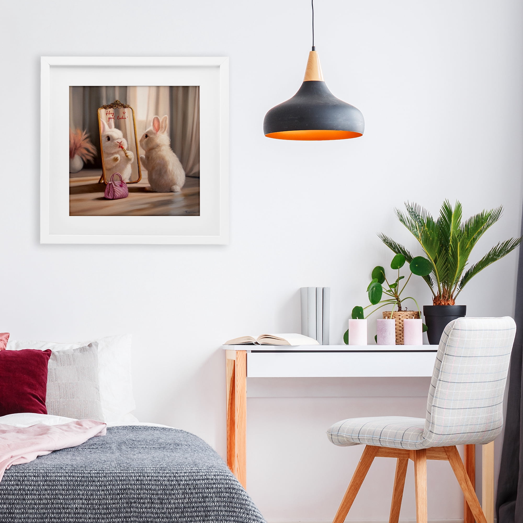 Stupell Industries Final Touch Makeup Bunny White Framed Print Under Glass, design by Lucia Heffernan