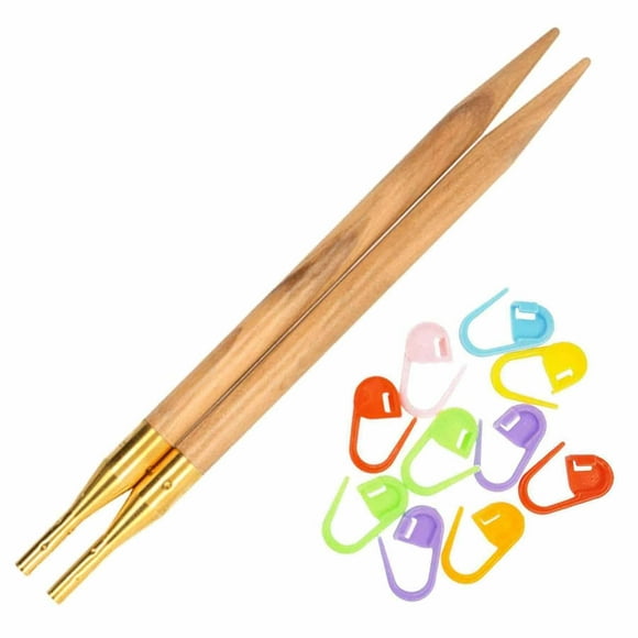 addi Click Olive Wood 5 inch (13cm) US 13 (9.0mm) Interchangeable Circular Knitting Needle Tips, Lightweight, Warm Touch, Standard Taper & Tips with 10 Colorful Stitch Markers