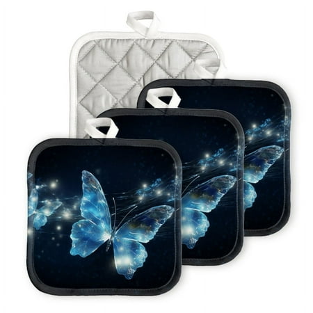 

BaHomeck Pot Holders 4pcs dacron Made Square heat-resisting mat Machine Washable for Kitchen Oven Hot Pads 6.7inch*6.7inch Glowing Blue Butterflies Flying In The Dark