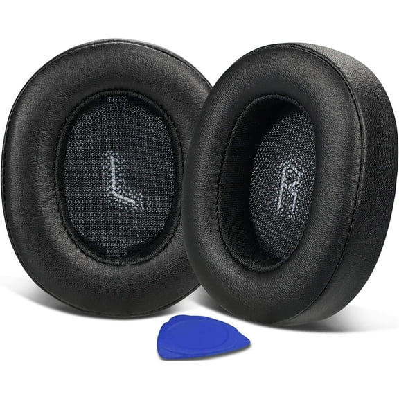 SOULWIT Replacement Earpads for JBL E55BT(E55 BT) Over-Ear Wireless Headphones, Ear Pads Cushions with Softer Protein Leather, Noise Isolation Foam - Protein Leather Black