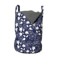 thumbnail image 1 of Botanical Laundry Bag, Monochrome Illustration of Abstract Flowers and Dandelions Silhouettes, Hamper Basket with Handles Drawstring Closure for Laundromats, 13" x 19", Indigo and White, by Ambesonne, 1 of 4