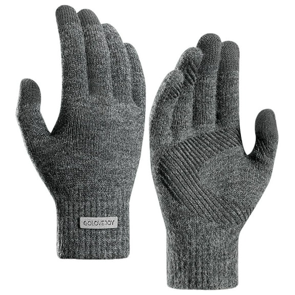 Mens Gloves Winter Thickened Warm Gloves Thermal Knit Anti-Slip Gloves for Cold weather Gray L